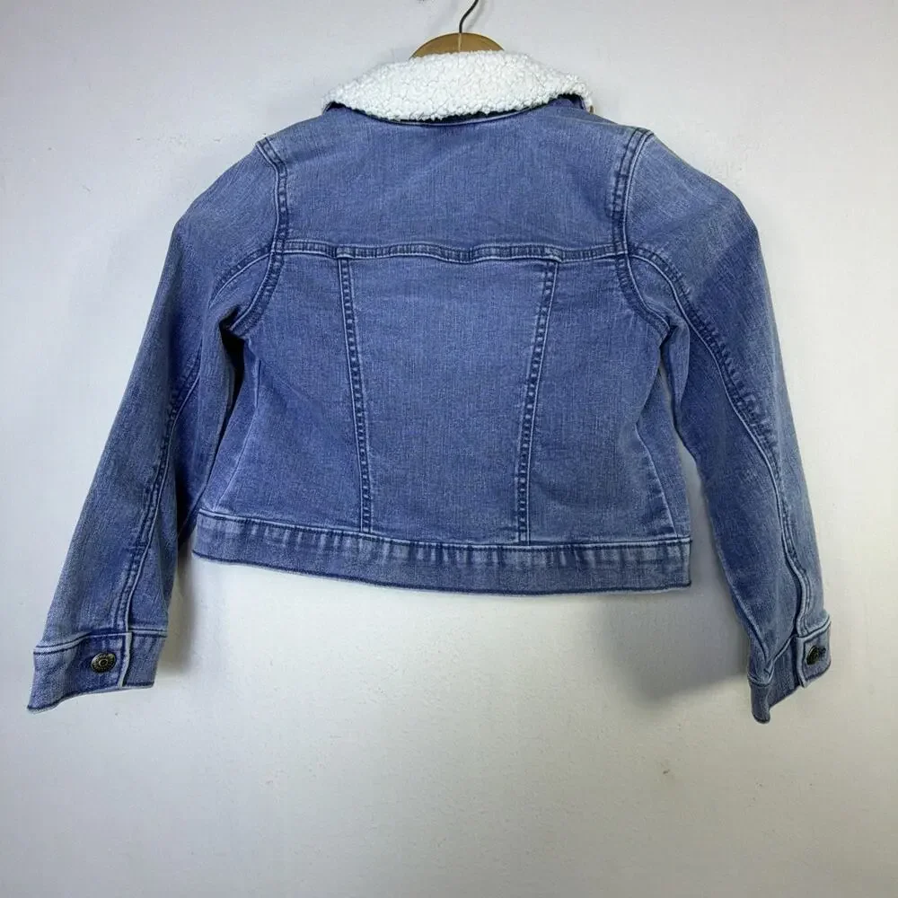 Gymboree Long Sleeve Appliqué Sunflower Girl’s Denim jean Jacket Size 7 sherpa